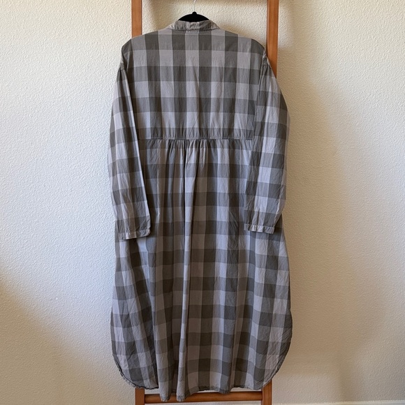 ISHIKO Cotton Gray Checkered Shirt Dress with pockets - Picture 6 of 11